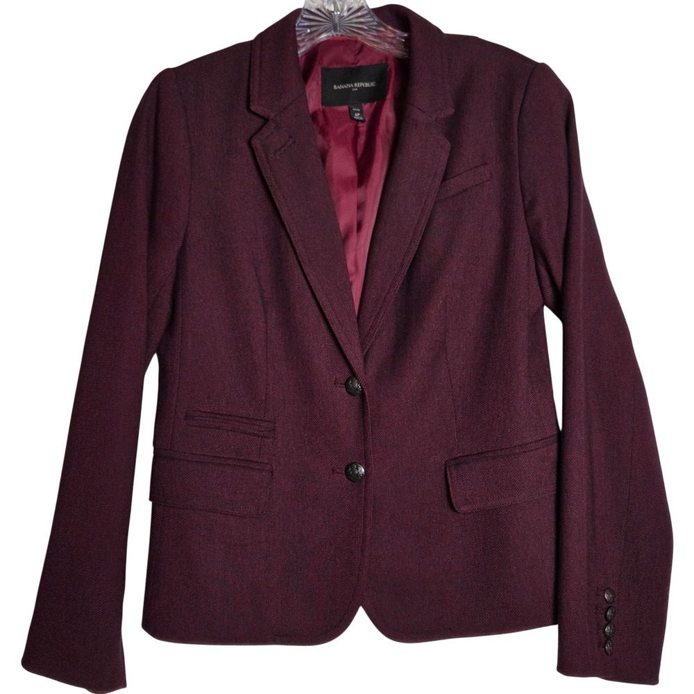 Banana Republic Academy Blazer 6P Ruby Wine Herringbone Dark Academia Officecore